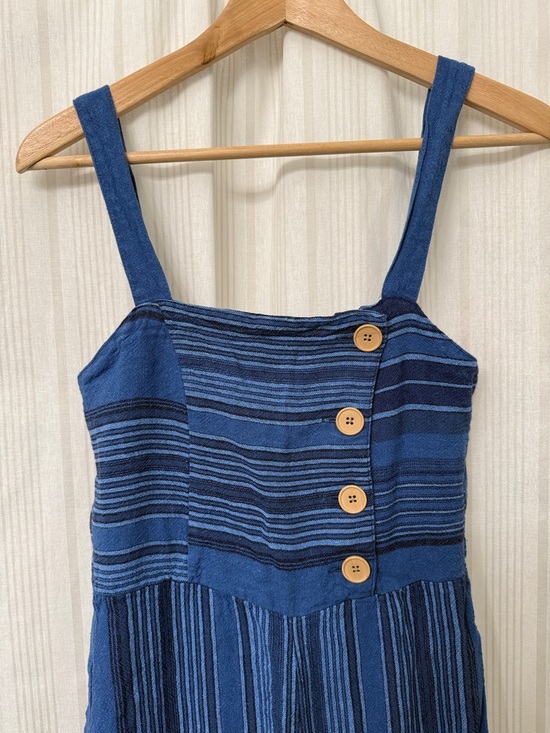 Indigo Rein Blue Stiped Smocked Adjustable Jumpsuit - Picture 3 of 8